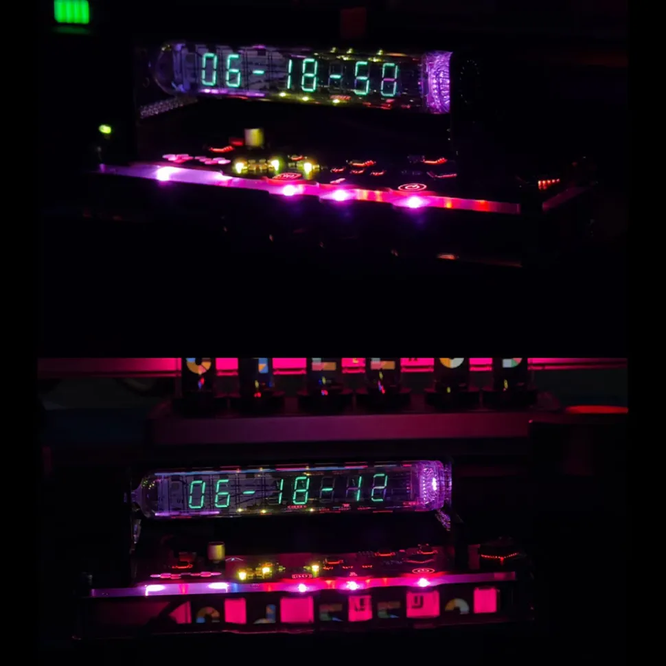 IV18 Vacuum Fluorescent Tube Clock - Cyberpunk NIXIE Tube Decor, RGB Glowing Display for PC Gaming Setup