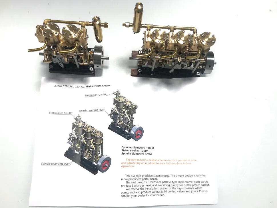 KACIO LS3-13S Steam Engine 3-cylinder Reciprocating Engine with Oil Cup Reverse Rotation Steam Model Boat