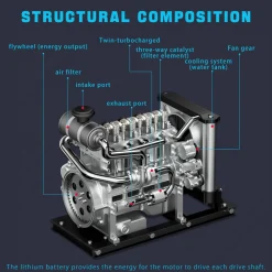 L4 Diesel Engine Model Kit that Works - Build Your Own Diesel Engine - TECHING 1: 10 Full Metal Mini L4 4 Cylinder Engine OHV Inline 4 Cylinder Engine Model Kit 300+PCS
