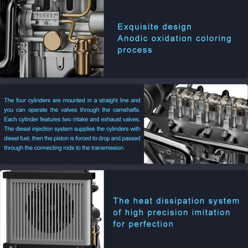 L4 Diesel Engine Model Kit that Works - Build Your Own Diesel Engine - TECHING 1: 10 Full Metal Mini L4 4 Cylinder Engine OHV Inline 4 Cylinder Engine Model Kit 300+PCS