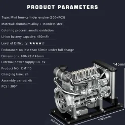 L4 Diesel Engine Model Kit that Works - Build Your Own Diesel Engine - TECHING 1: 10 Full Metal Mini L4 4 Cylinder Engine OHV Inline 4 Cylinder Engine Model Kit 300+PCS