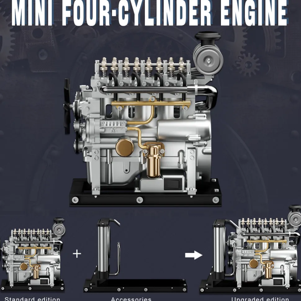 L4 Diesel Engine Model Kit that Works - Build Your Own Diesel Engine - TECHING 1: 10 Full Metal Mini L4 4 Cylinder Engine OHV Inline 4 Cylinder Engine Model Kit 300+PCS