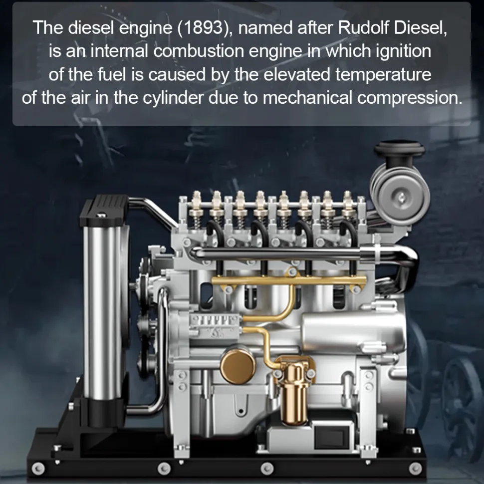 L4 Diesel Engine Model Kit that Works - Build Your Own Diesel Engine - TECHING 1: 10 Full Metal Mini L4 4 Cylinder Engine OHV Inline 4 Cylinder Engine Model Kit 300+PCS