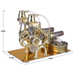 L-Type 2 Cylinder Stirling Engine Generator Model with LED Diode and Bulb Science Experiment Teaching Model Toy Collection