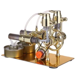 L-Type 2 Cylinder Stirling Engine Generator Model with LED Diode and Bulb Science Experiment Teaching Model Toy Collection