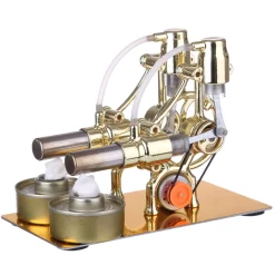 L-Type 2 Cylinder Stirling Engine Generator Model with LED Diode and Bulb Science Experiment Teaching Model Toy Collection