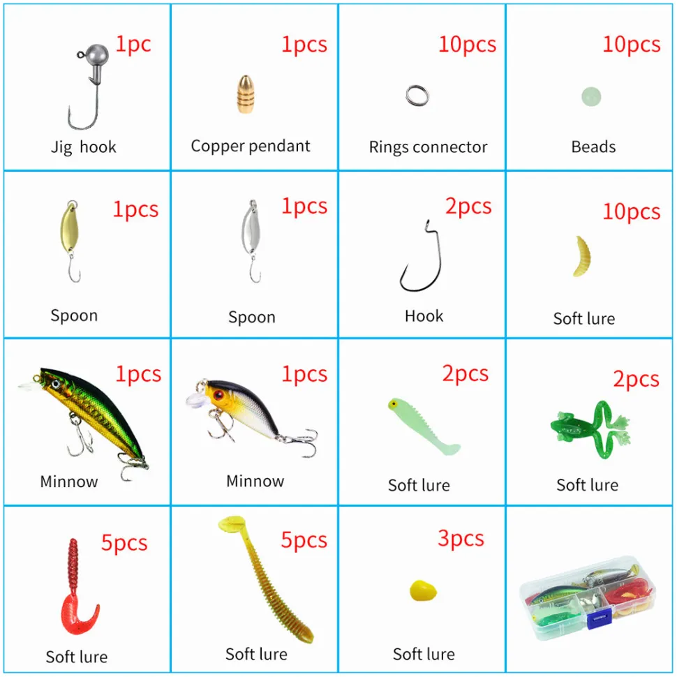 Luminous Fishing Lure Set, Soft & Hard Bionic Lures - 56PCS