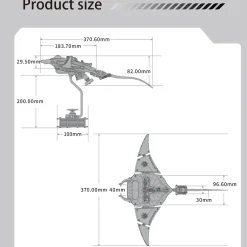 Manta Ray Mechanical Marine Biological 3D Metal Assembly Model with Lights