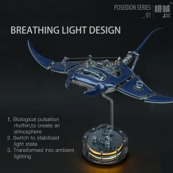Manta Ray Mechanical Marine Biological 3D Metal Assembly Model with Lights