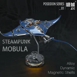 Manta Ray Mechanical Marine Biological 3D Metal Assembly Model with Lights