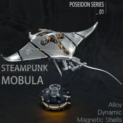Manta Ray Mechanical Marine Biological 3D Metal Assembly Model with Lights