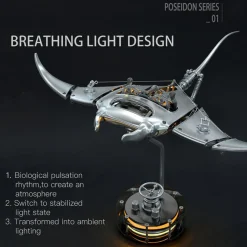 Manta Ray Mechanical Marine Biological 3D Metal Assembly Model with Lights