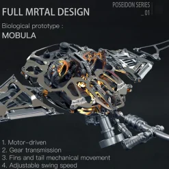 Manta Ray Mechanical Marine Biological 3D Metal Assembly Model with Lights