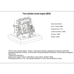 M30 3.7CC Mini Retro Vertical Double-cylinder Reciprocating Double-acting Steam Engine Model Toys with Speed Reducer