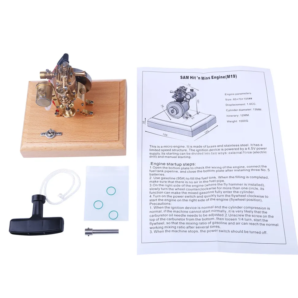 M19 1.6cc Mini SAM Hit and Miss 4 Stroke Vertical Gas Engine Internal Combustion Engine Model with Flying Ball Speed Limiter