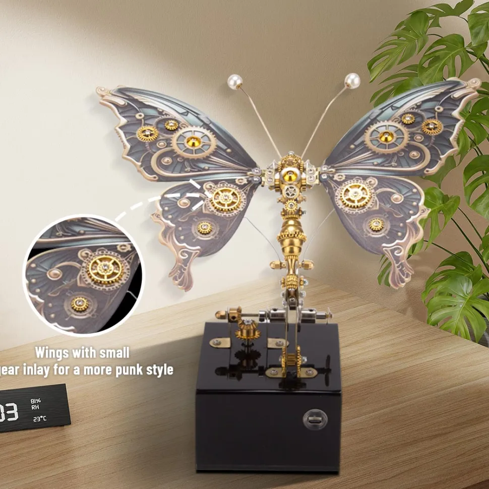 Mechanical 3D DIY Dynamic Butterfly Metal Model Building Kits with Music Box
