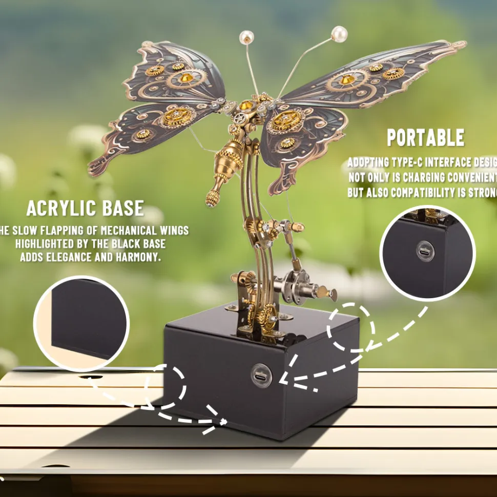 Mechanical 3D DIY Dynamic Butterfly Metal Model Building Kits with Music Box