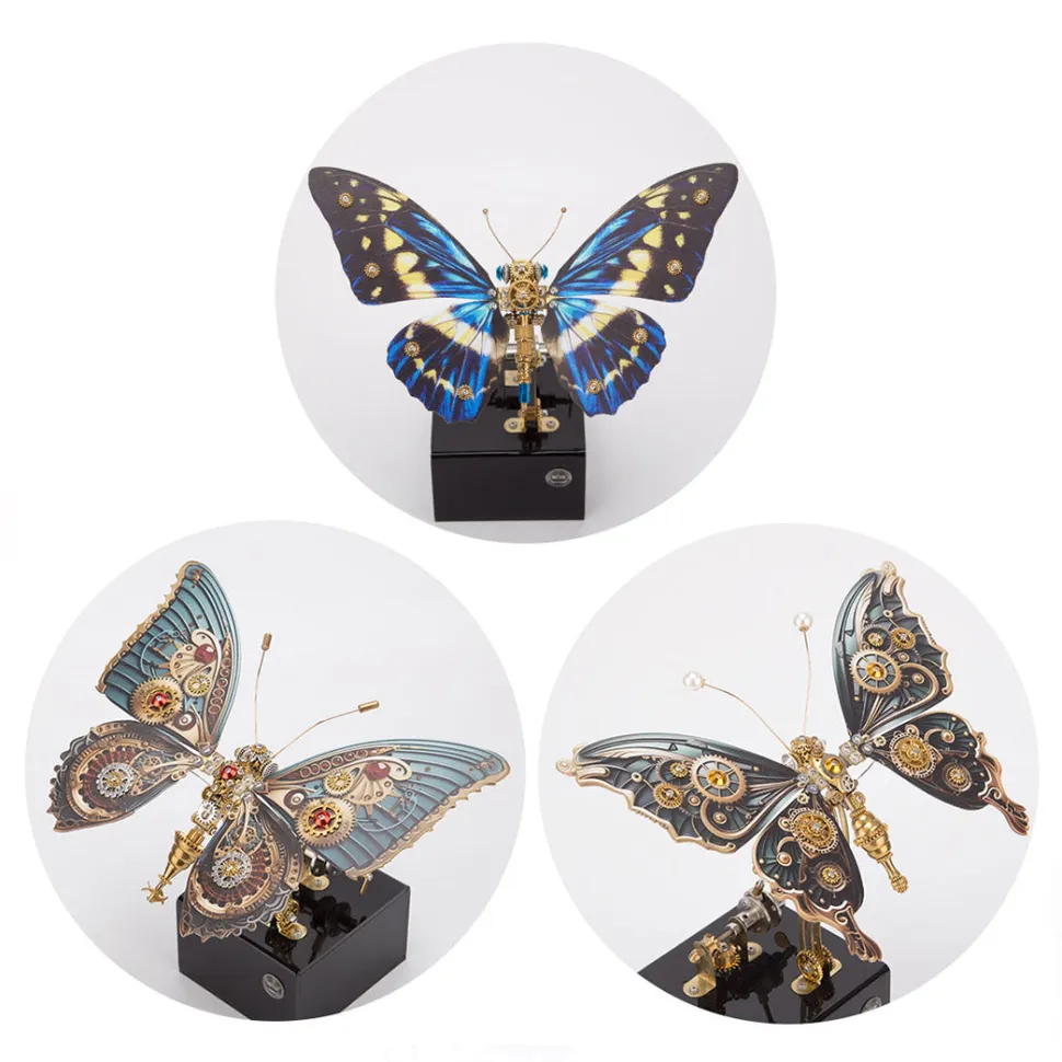 Mechanical 3D DIY Dynamic Butterfly Metal Model Building Kits with Music Box