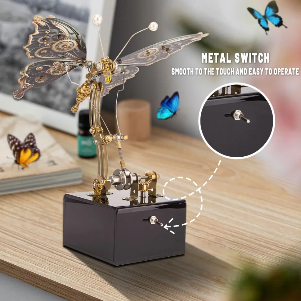 Mechanical 3D DIY Dynamic Butterfly Metal Model Building Kits with Music Box