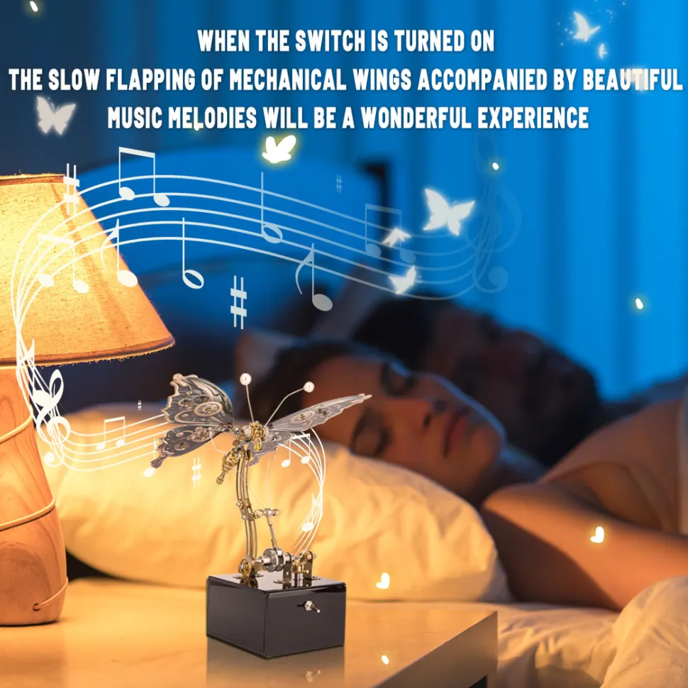 Mechanical 3D DIY Dynamic Butterfly Metal Model Building Kits with Music Box