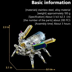 Mechanical Firefly 3D Metal DIY Insect Metal Assembly Model Colorful Parts Decoration 200PCS