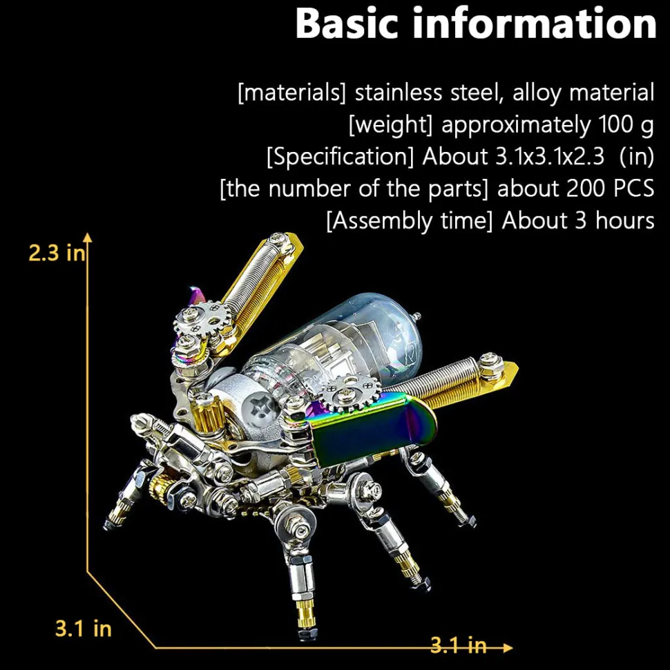 Mechanical Firefly 3D Metal DIY Insect Metal Assembly Model Colorful Parts Decoration 200PCS