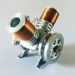 Metal Mini V Type Double-cylinder V2 Electromagnetic Engine Model Operable Engine Physics Science Experiment Toy (6-12V Supply Voltage)