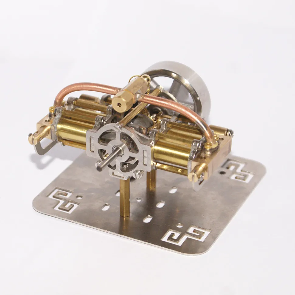 Mini 4 Cylinders Horizontally Opposed Steam Engine Model without Boiler for Model Ship Gift Collection - Enginediy