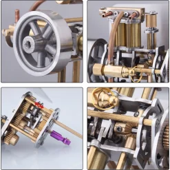 Mini Horizontally Opposed 4-Cylinder Steam Engine Model With Gearbox For Small Steam Model Ship