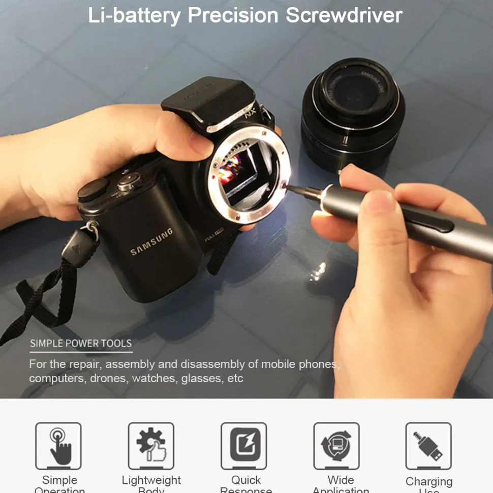 Mini Precision Electric Screwdriver DIY Tools Set with LED Light for Models & Electronics (Frosted)