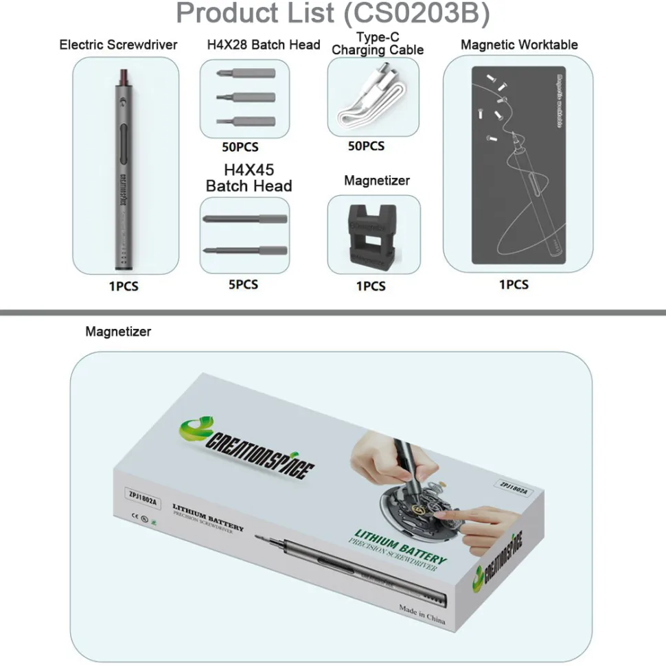 Mini Precision Electric Screwdriver DIY Tools Set with LED Light for Models & Electronics (Frosted)
