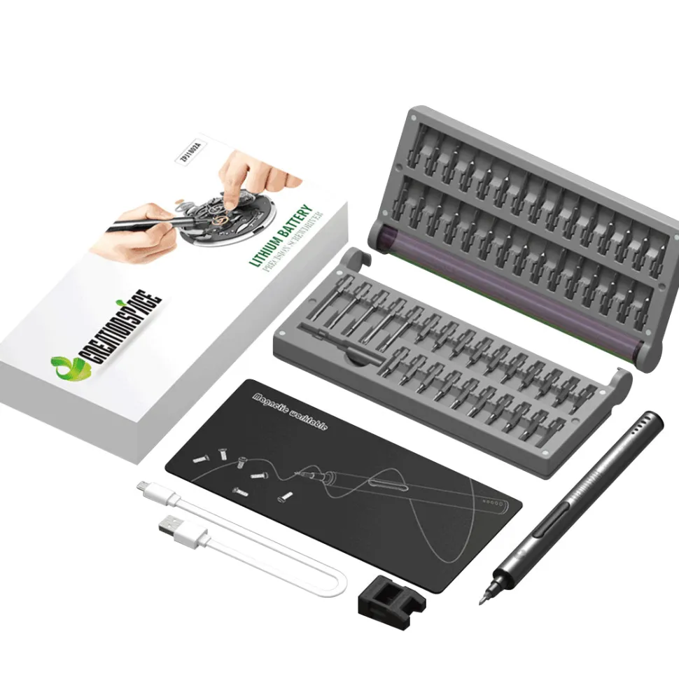 Mini Precision Electric Screwdriver DIY Tools Set with LED Light for Models & Electronics (Frosted)