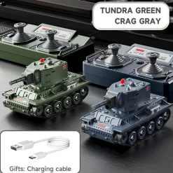 Mini RC Battle Tank Model with Infrared Combat Mode, Rotating Turret and Track Drive 1/64 Scale 2.4G