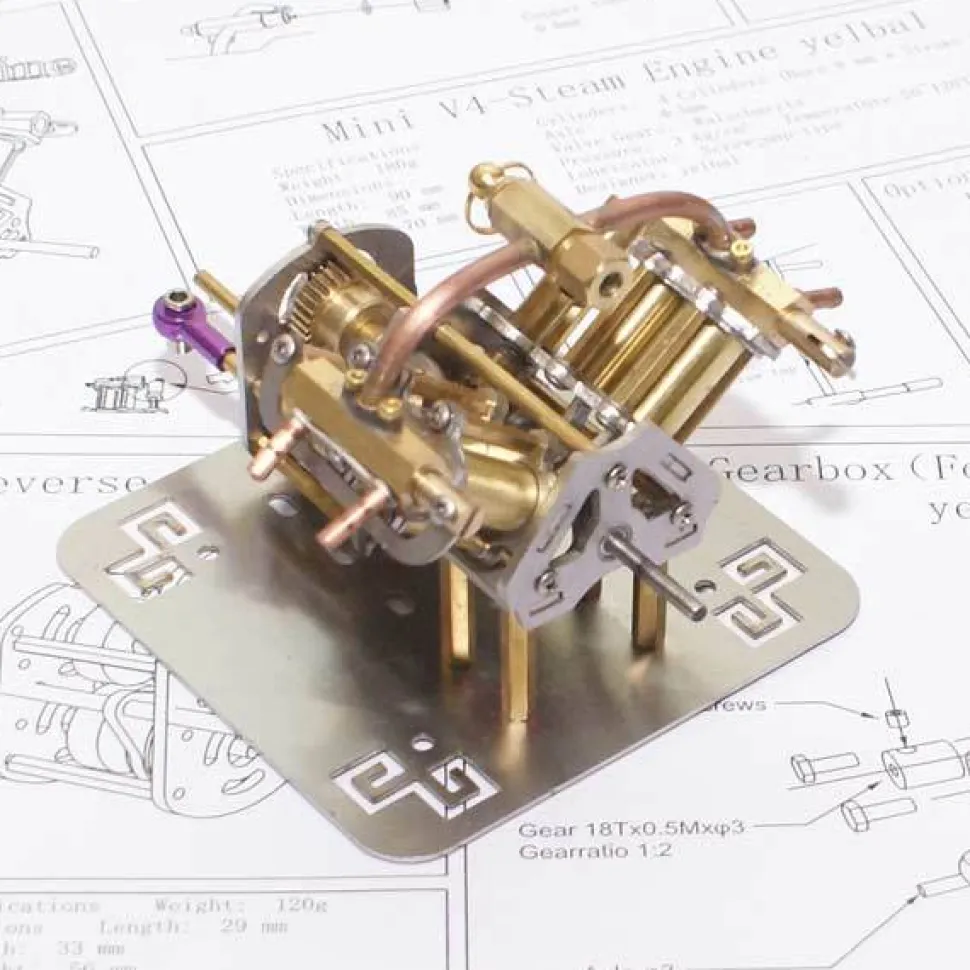 Mini V4 Steam Engine Model with Reverse Gearbox Toy Creative Gift