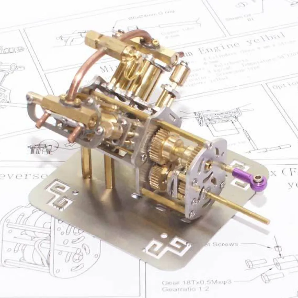 Mini V4 Steam Engine Model with Reverse Gearbox Toy Creative Gift