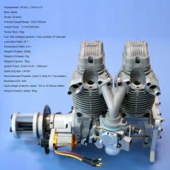 NGH GF60i2-E 60cc Inline Twin-Cylinder Four-Stroke Air-Cooled Gasoline Engine Model with Electric Starter for Fixed-Wing RC Airplanes