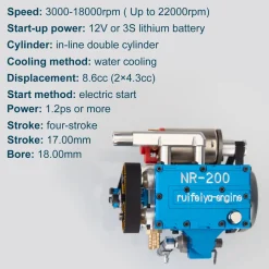 NR-200 8.6cc Inline 2-cylinder 4-stroke Water-cooled Electric Start Nitro Engine Model for 1:8 RC Car