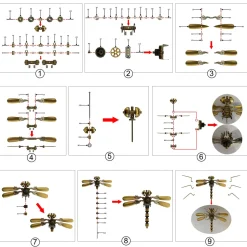 250+Pcs Mechanical Metal Model Kit Assembly Toy - (Spider + Dragonfly + Wasp)
