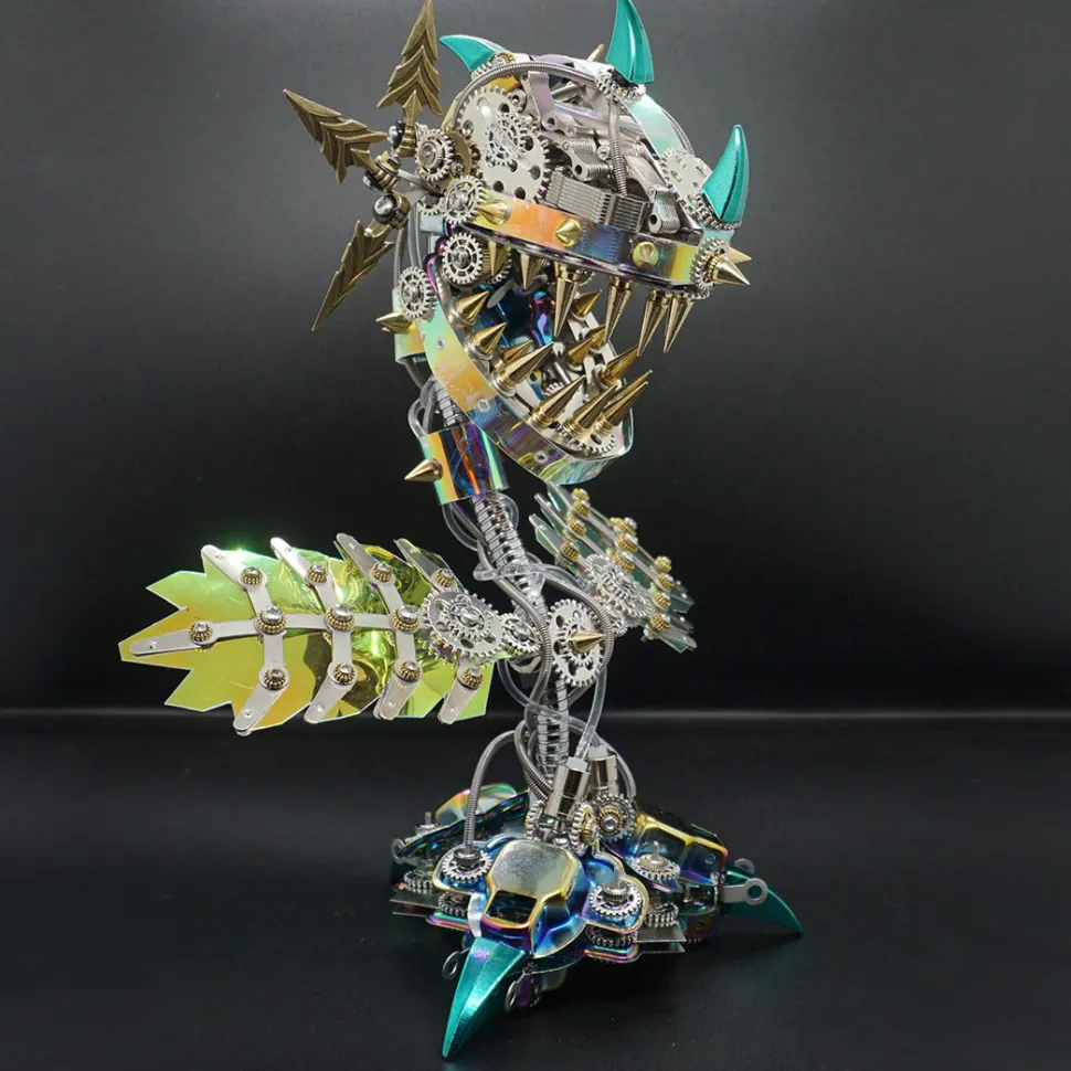 Piranha Plant Flower 3D Metal Mechanical Puzzle Model Kit with LED Lights-400 Pieces