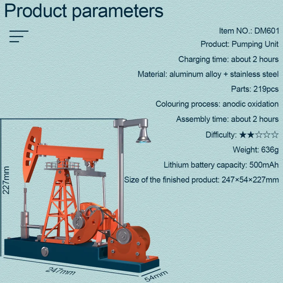 Pumping Unit that Works - Oil Pump Jack Model Kit - TECHING 3D Metal Oilfield Working Equipment with Light Oil Rig Educational Toys Collection 219Pcs