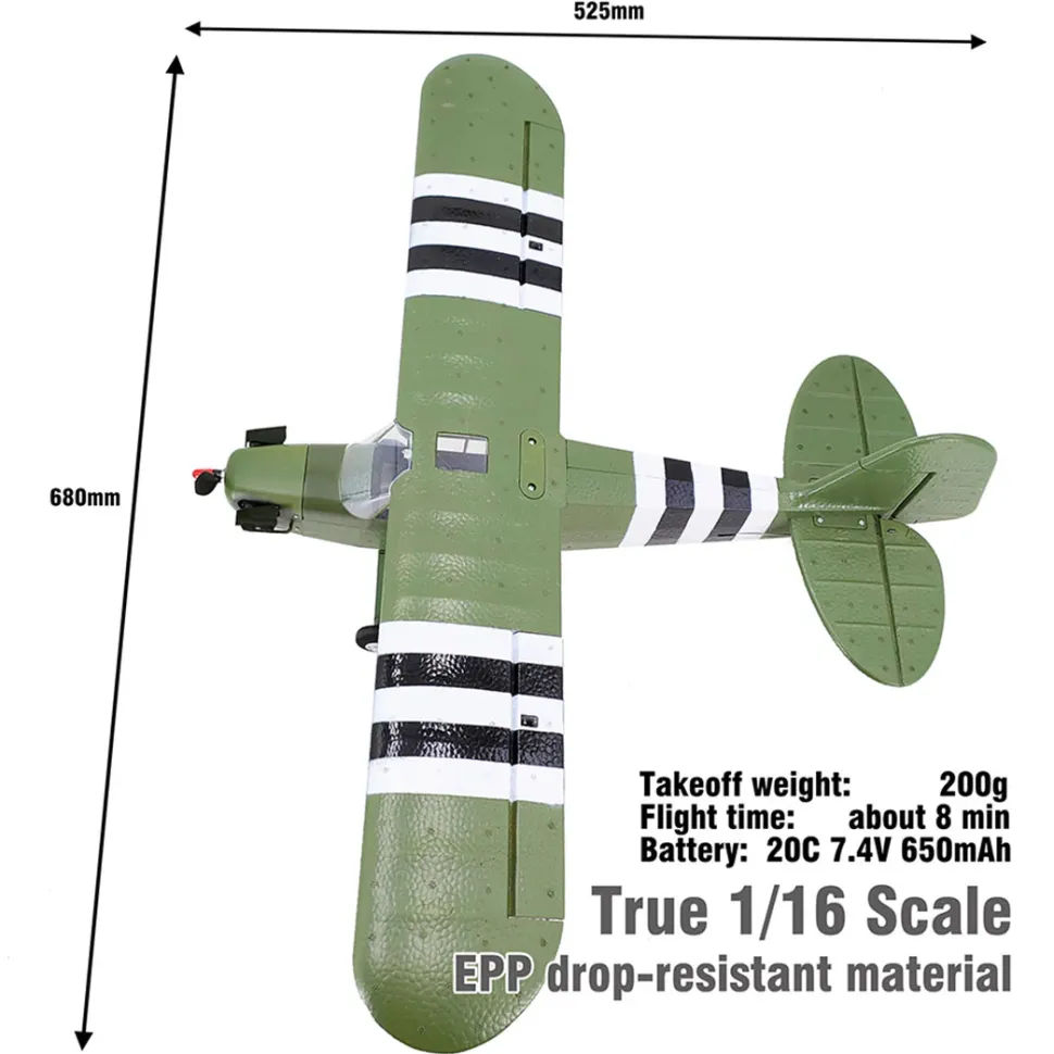 1/16 RC Airplane WWII PIPER J-3 CUB RC 4CH Brushless Fixed-wing Aircraft Model Military Plane Toy (RTF Version)