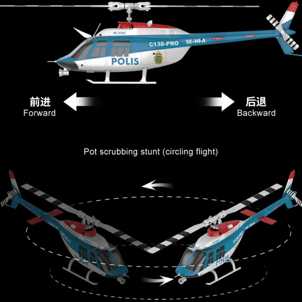 RC ERA C138PRO 1/33 Scale Bell 206 2.4G 6CH Flybarless Single-Rotor RC Helicopter Model with One-Touch Inverted Flight (RTF Version/Police Livery)