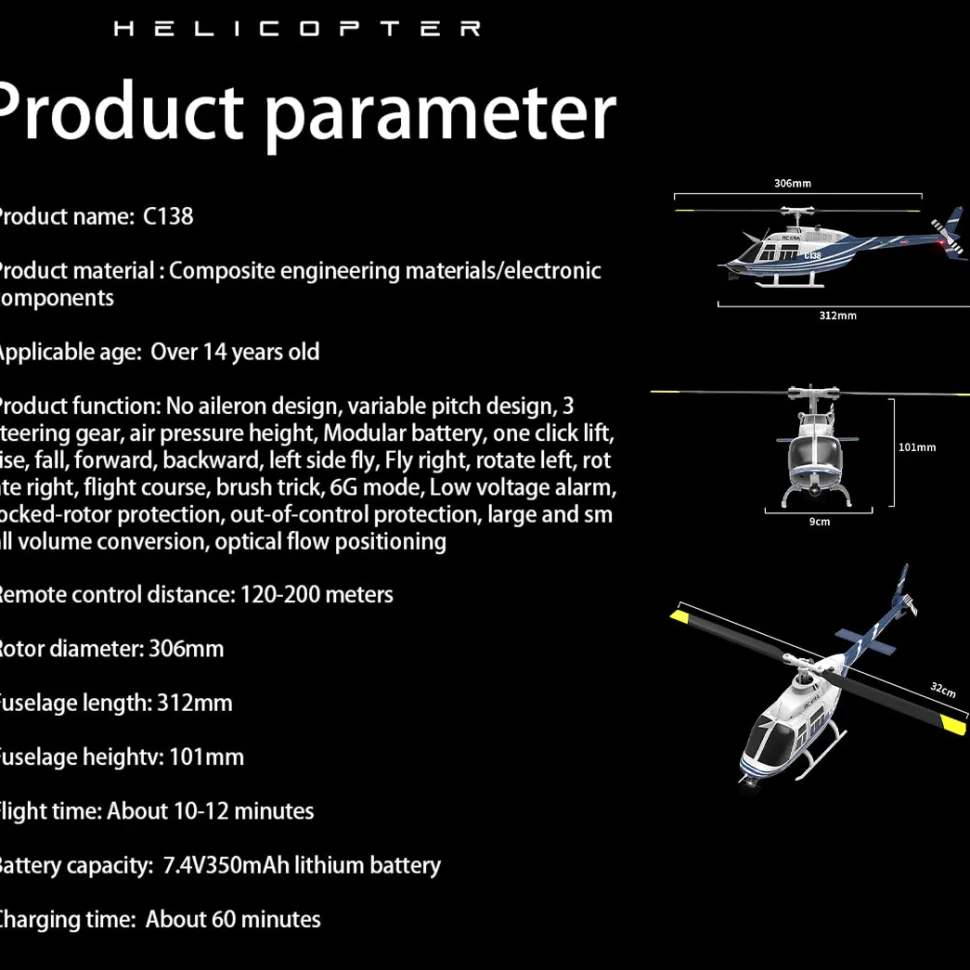 RC ERA C138 1/33 Scale BELL 206 Helicopter 2.4G 6CH Single-Rotor Gyroscopic Flying Aircraft Model