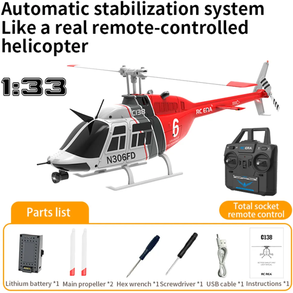 RC ERA C138 1/33 Scale BELL 206 Helicopter 2.4G 6CH Single-Rotor Gyroscopic Flying Aircraft Model