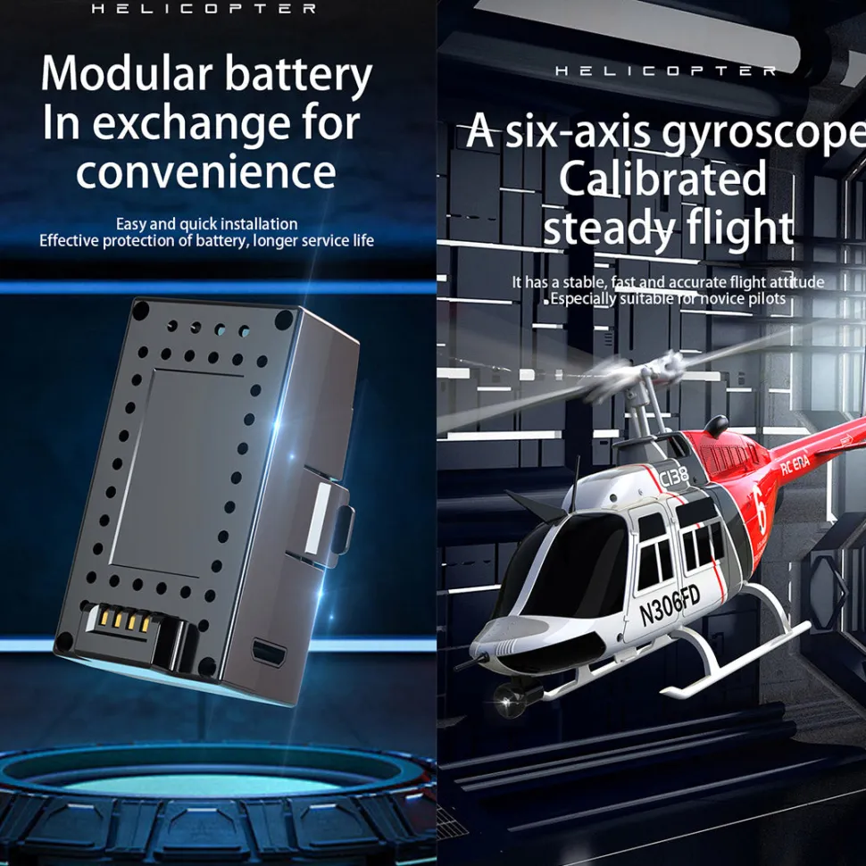 RC ERA C138 1/33 Scale BELL 206 Helicopter 2.4G 6CH Single-Rotor Gyroscopic Flying Aircraft Model
