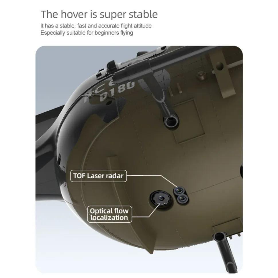 RC ERA C180 1/25 Scale 2.4G 6CH Single Rotor Flybarless RC Helicopter Model with Barometer, TOF LiDAR Altitude Hold & Optical Flow Positioning (RTF Version)