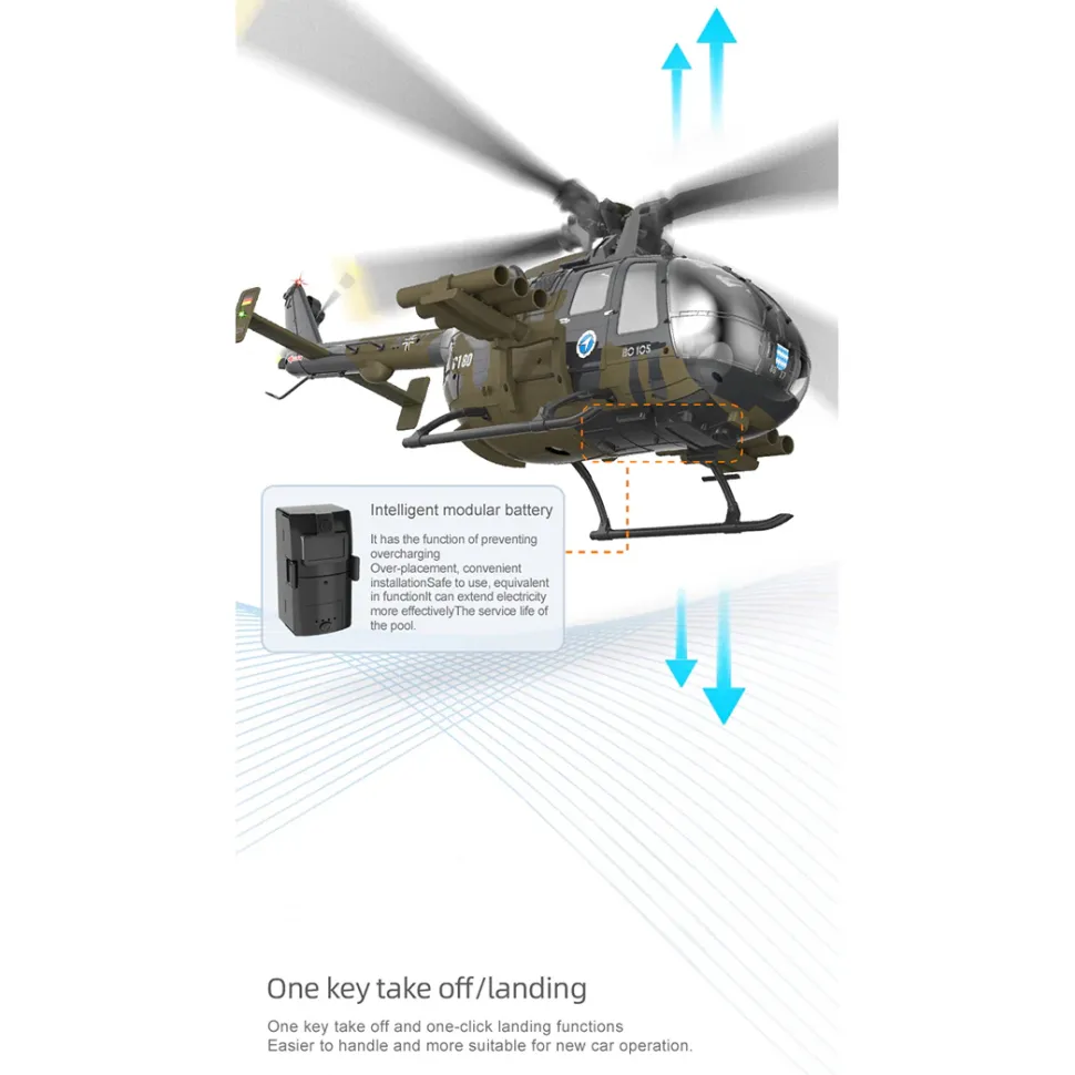 RC ERA C180 1/25 Scale 2.4G 6CH Single Rotor Flybarless RC Helicopter Model with Barometer, TOF LiDAR Altitude Hold & Optical Flow Positioning (RTF Version)