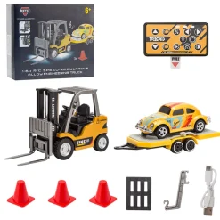 RC Forklift Remote Control Forklift With Flatbed Trailer Pullback Car 1/64 Scale 2.4G Kids Toy