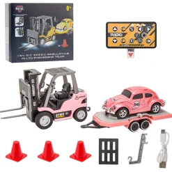 RC Forklift Remote Control Forklift With Flatbed Trailer Pullback Car 1/64 Scale 2.4G Kids Toy