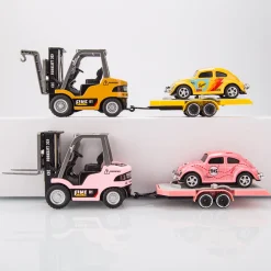 RC Forklift Remote Control Forklift With Flatbed Trailer Pullback Car 1/64 Scale 2.4G Kids Toy